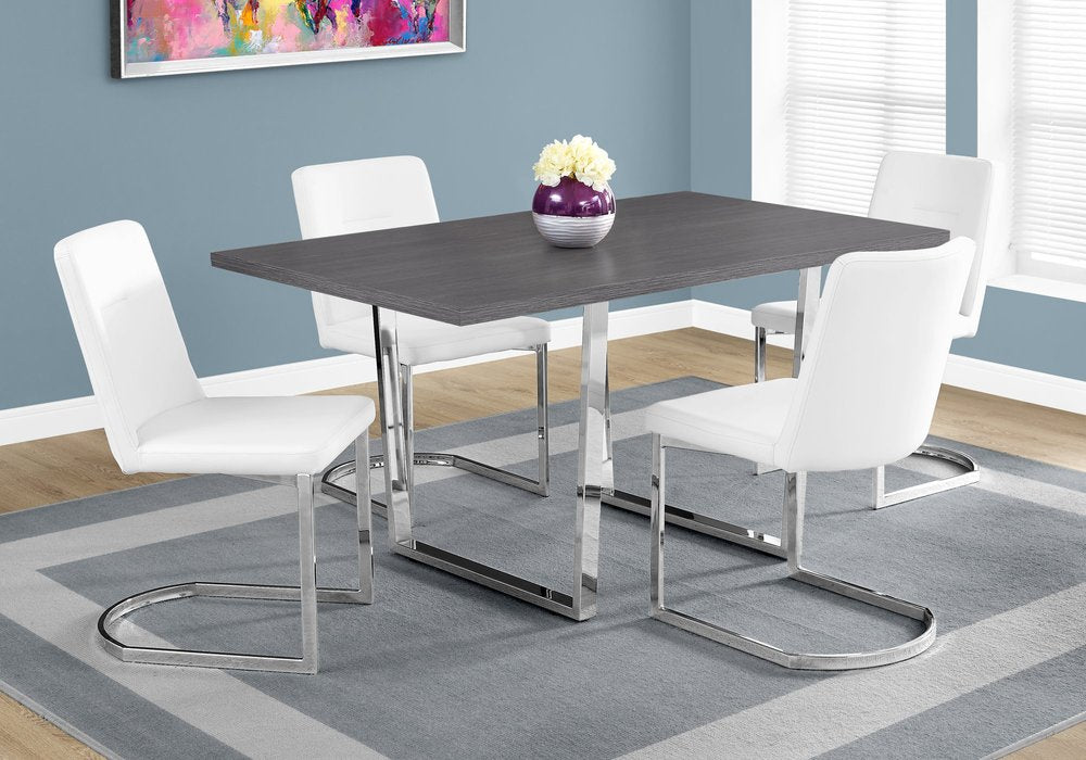 59" Gray And Silver Metal Sled Base Dining Table