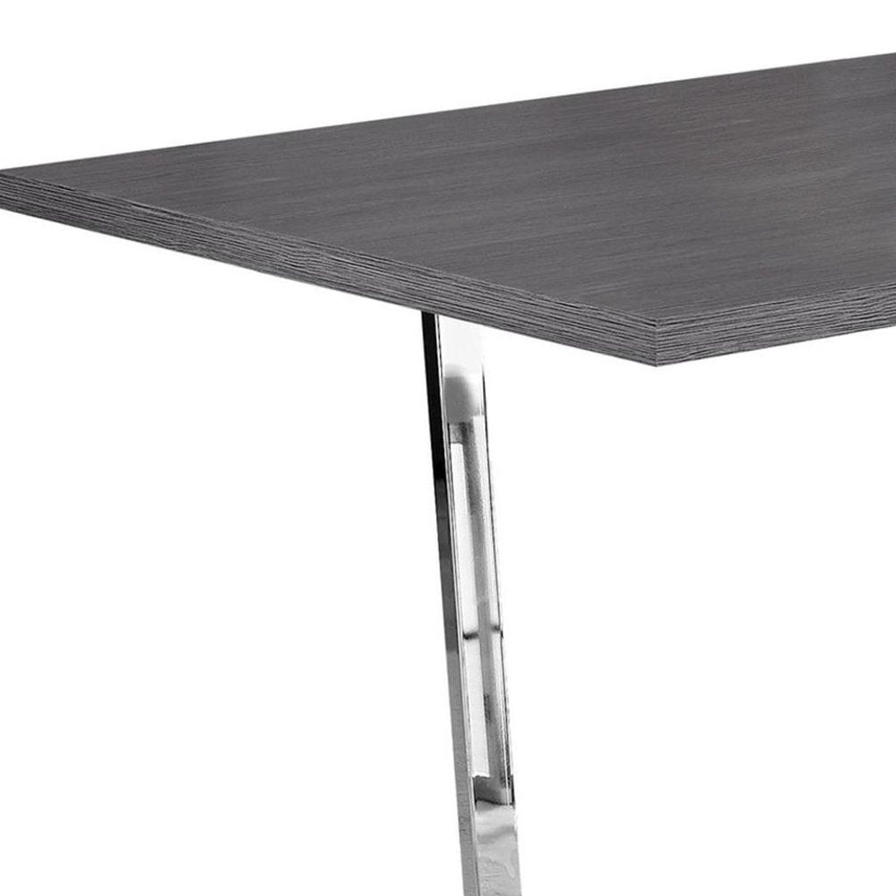 59" Gray And Silver Metal Sled Base Dining Table