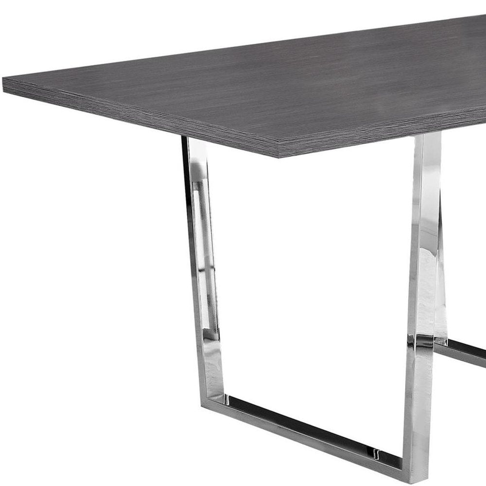 59" Gray And Silver Metal Sled Base Dining Table