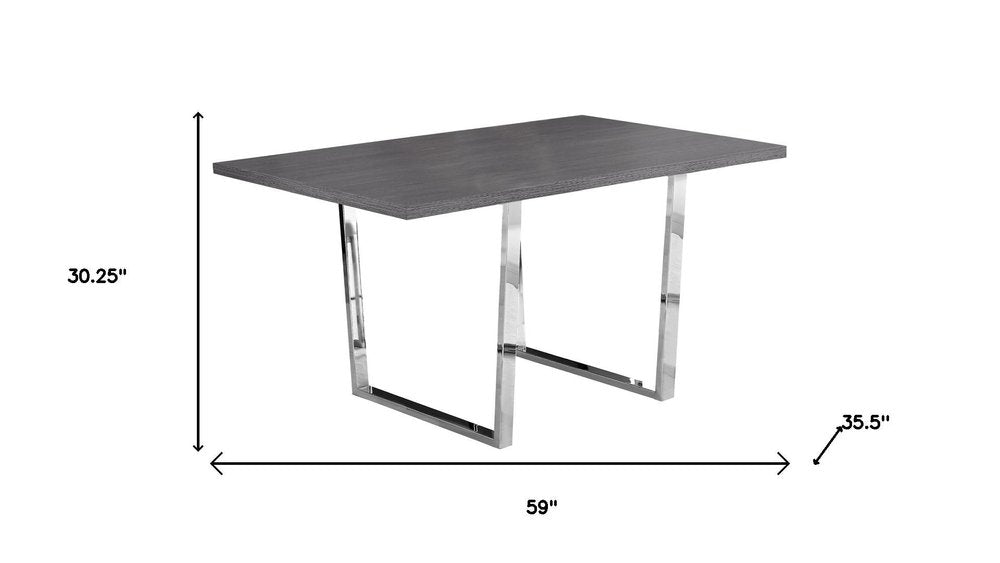 59" Gray And Silver Metal Sled Base Dining Table