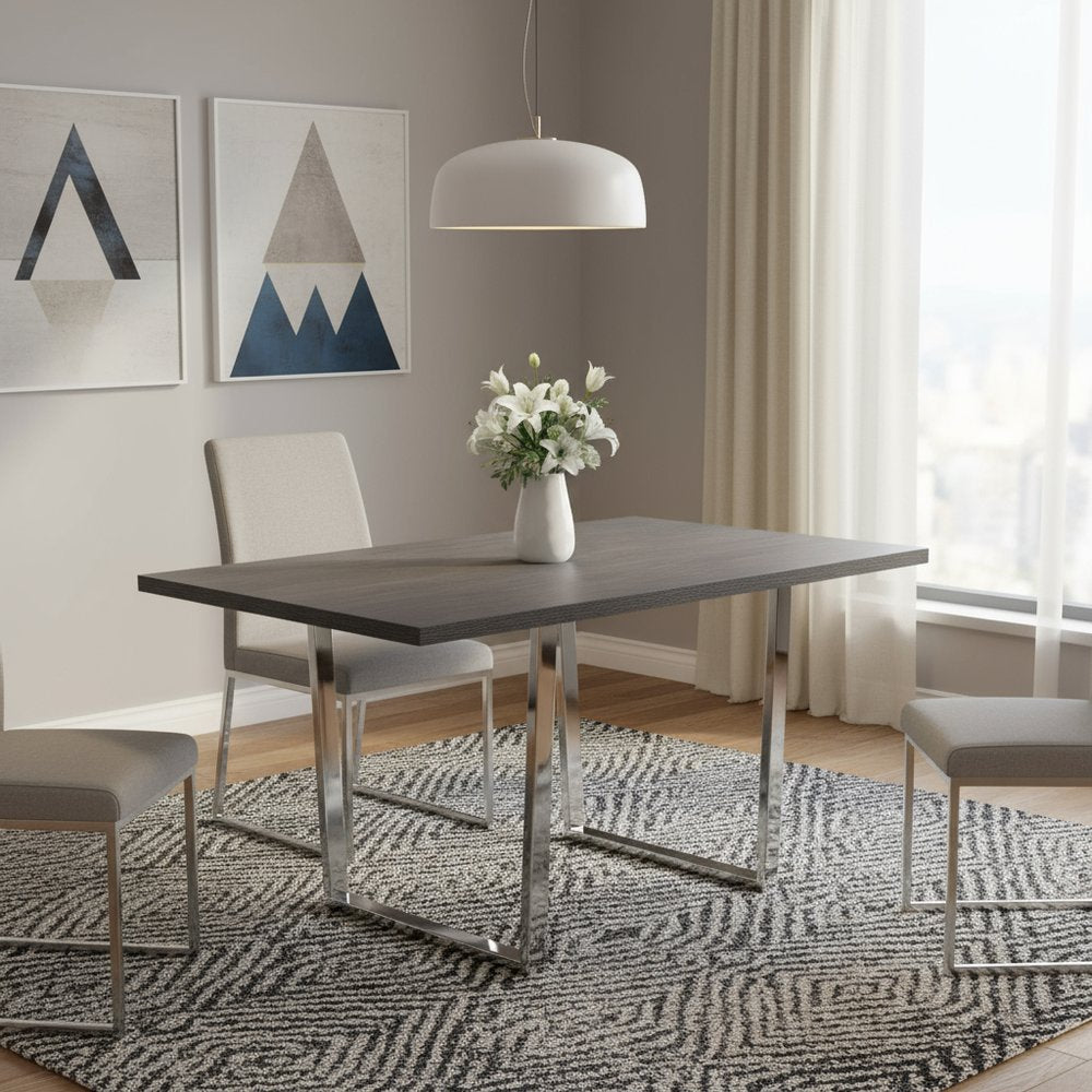 59" Gray And Silver Metal Sled Base Dining Table