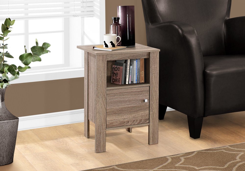 24" Deep Taupe Wood End Table With Shelf