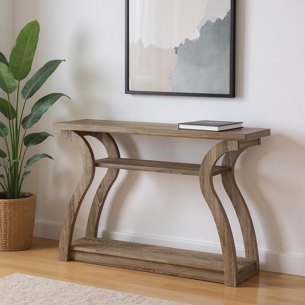 47" Taupe Floor Shelf Console Table With Storage