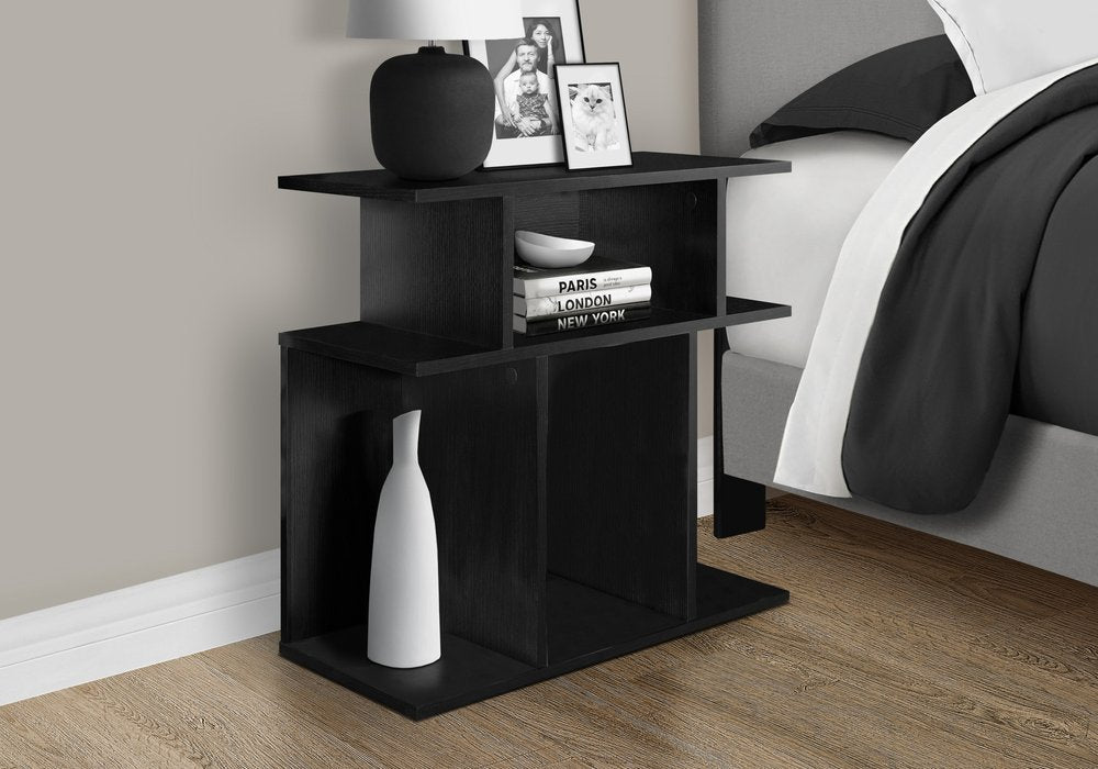 24" Black Wood End Table With Six Open Shelves