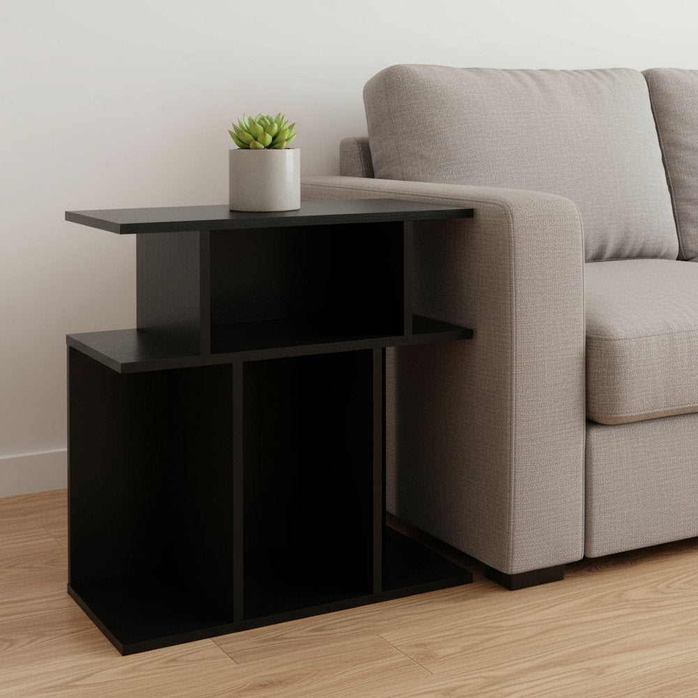24" Black Wood End Table With Six Open Shelves