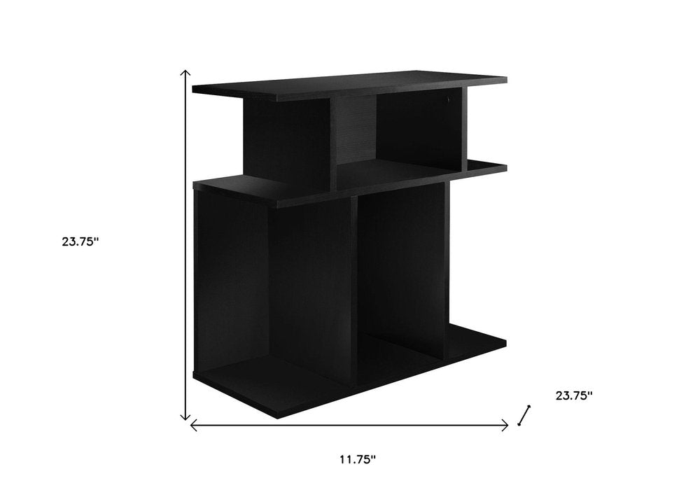 24" Black Wood End Table With Six Open Shelves