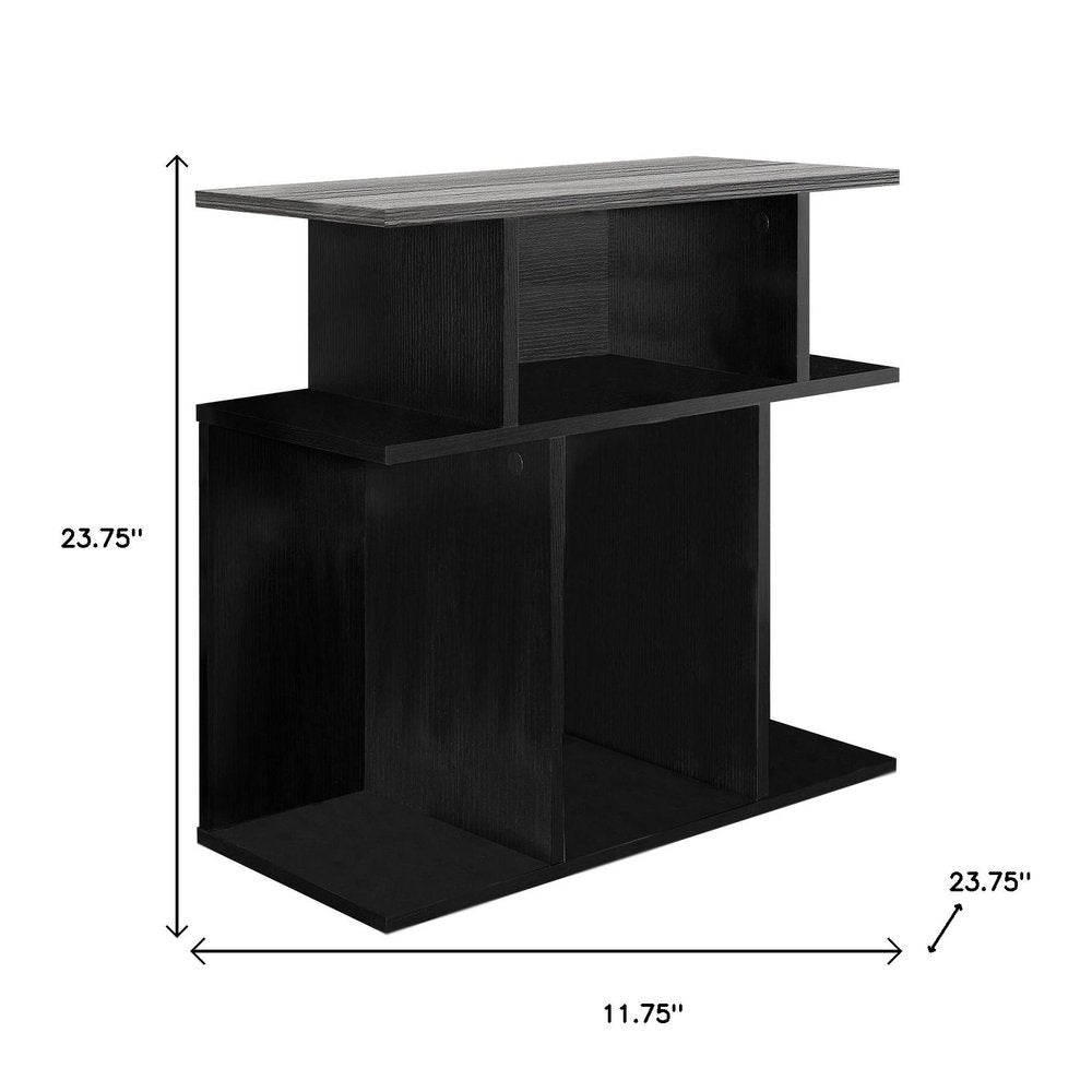 24" Gray and Black Wood Floor Shelf End Table With 6