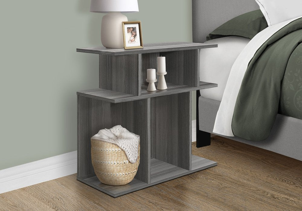 24" Dark Gray Wood End Table With Six Open Shelves
