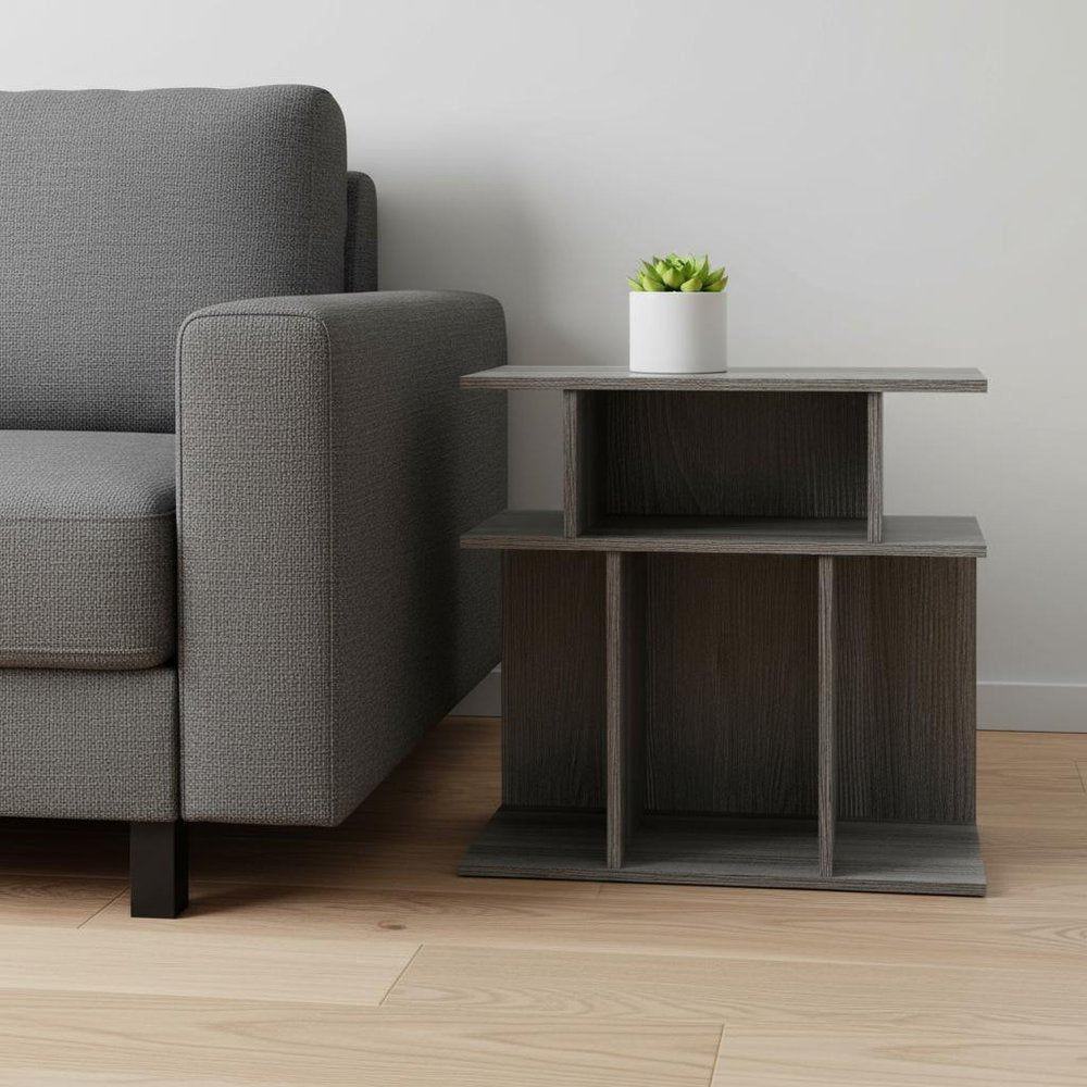 24" Dark Gray Wood End Table With Six Open Shelves