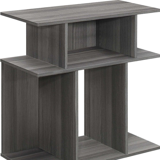 24" Dark Gray Wood End Table With Six Open Shelves