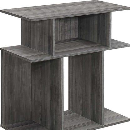 24" Dark Gray Wood End Table With Six Open Shelves