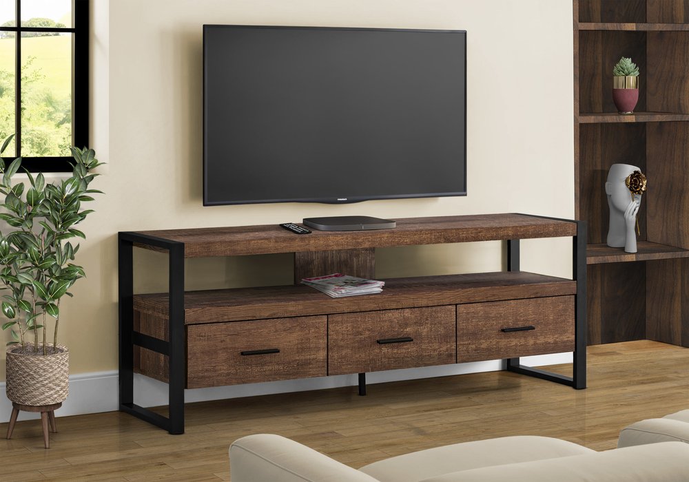 59" Brown and Black Cabinet Enclosed Storage TV Stand
