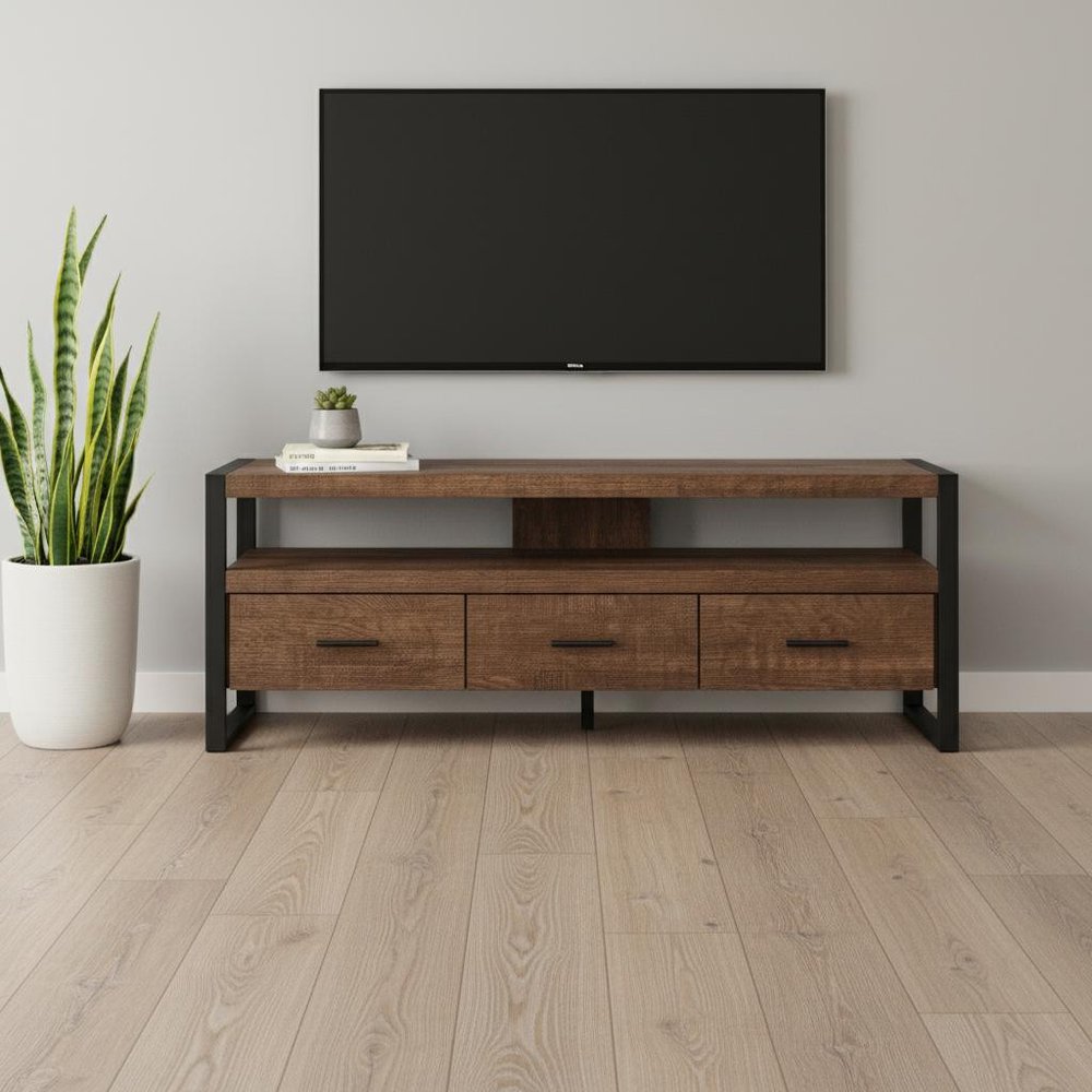 59" Brown and Black Cabinet Enclosed Storage TV Stand