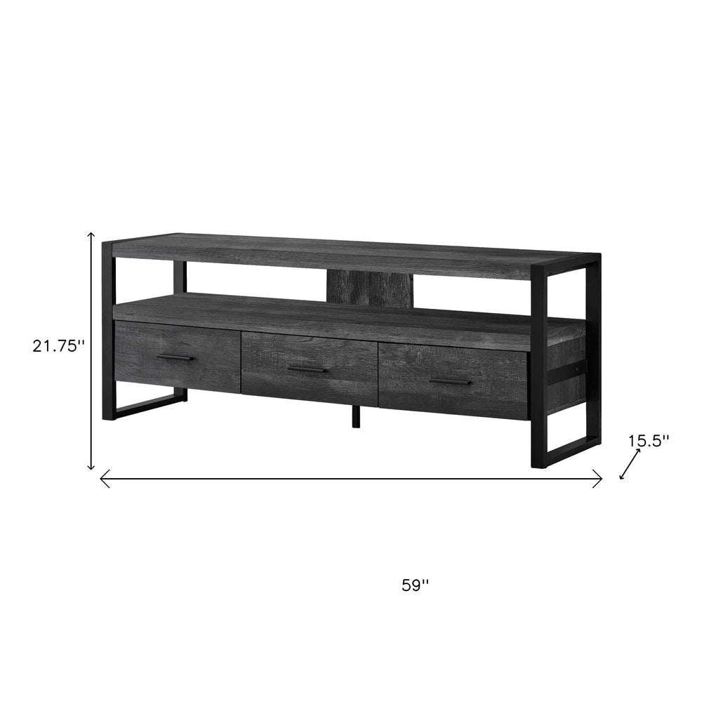 59" Brown and Black Cabinet Enclosed Storage TV Stand