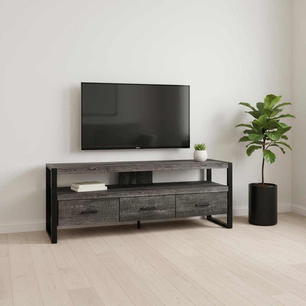 59" Brown and Black Cabinet Enclosed Storage TV Stand