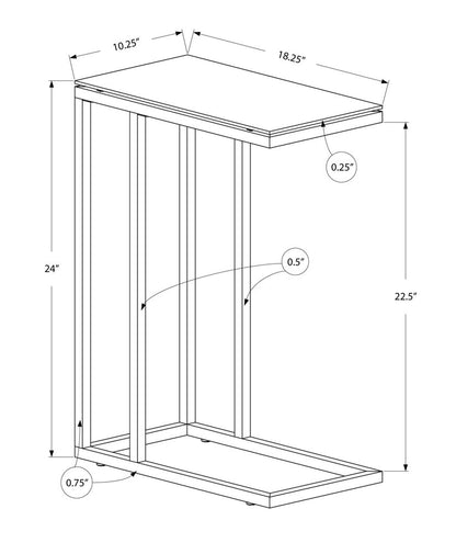 18.25" X 10.25" X 24" White Metal Tempered Glass Accent Table