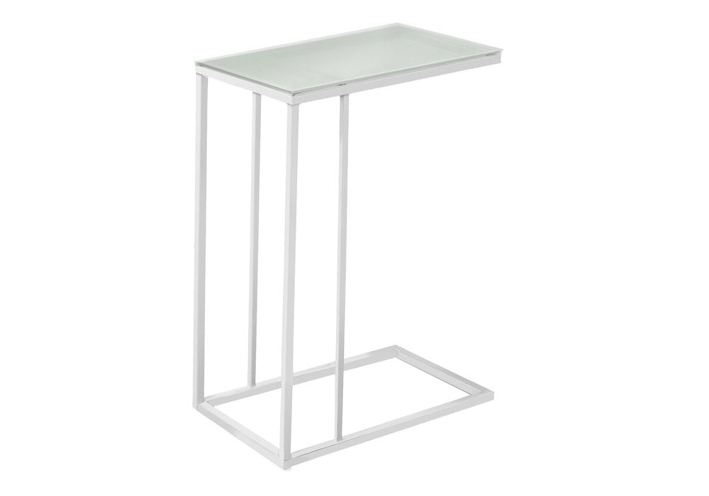 18.25" X 10.25" X 24" White Metal Tempered Glass Accent Table