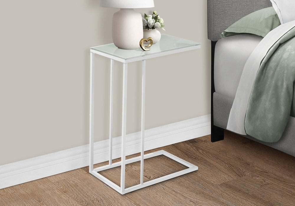 18.25" X 10.25" X 24" White Metal Tempered Glass Accent Table