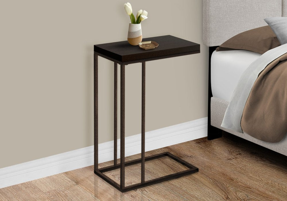 18.25" X 10.25" X 25.25" Cappuccino Particle Board Metal  Accent Table