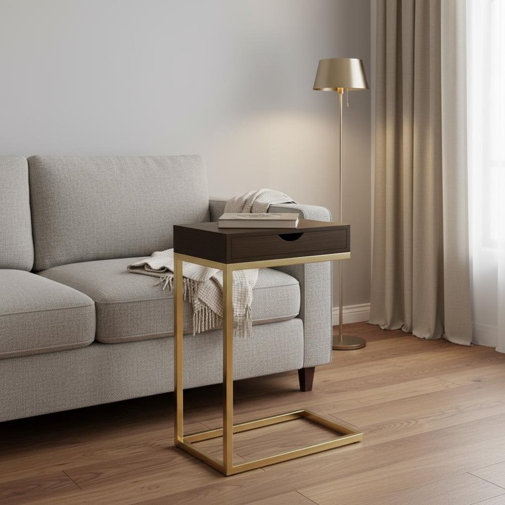 10.25" X 15.75" X 24.5" Grey Finish And Laminated Metal Accent Table
