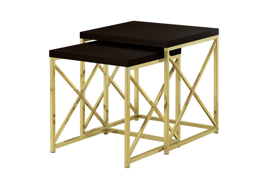 Set of Two 41" Gold And Brown Nested Tables