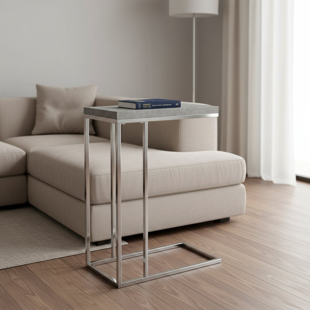 18.25" X 10.25" X 25.25" Cappuccino Particle Board Metal  Accent Table