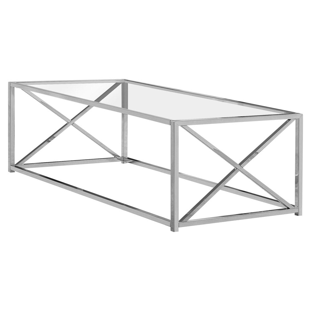 22" Clear And Silver Glass And Iron Coffee Table