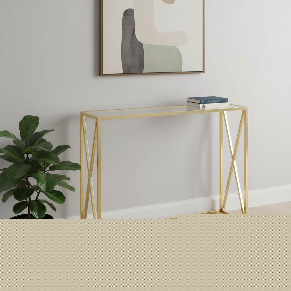 42" Clear And Gold Glass Frame Console Table