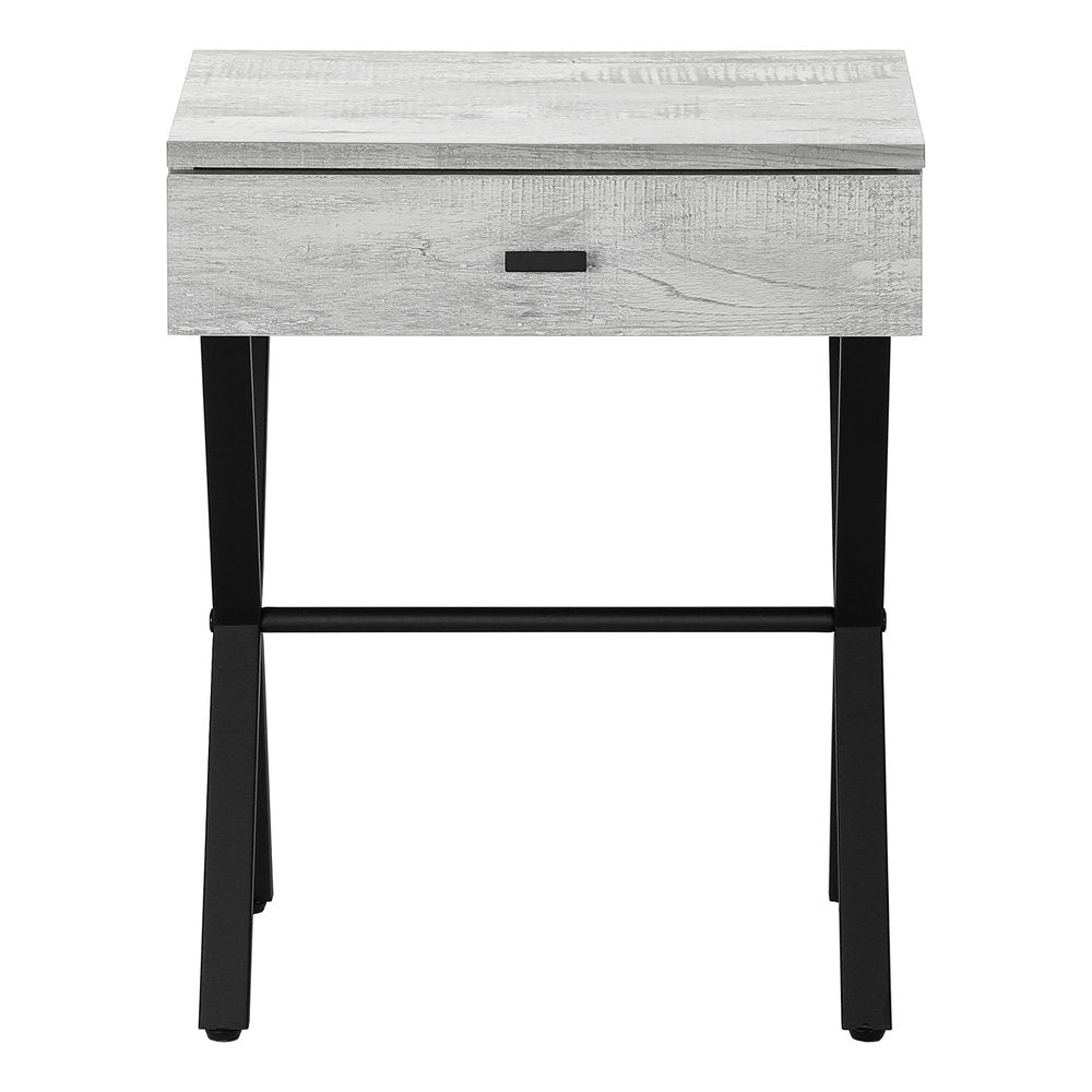 22" Black And Gray Wood And Metal End Table With Drawer