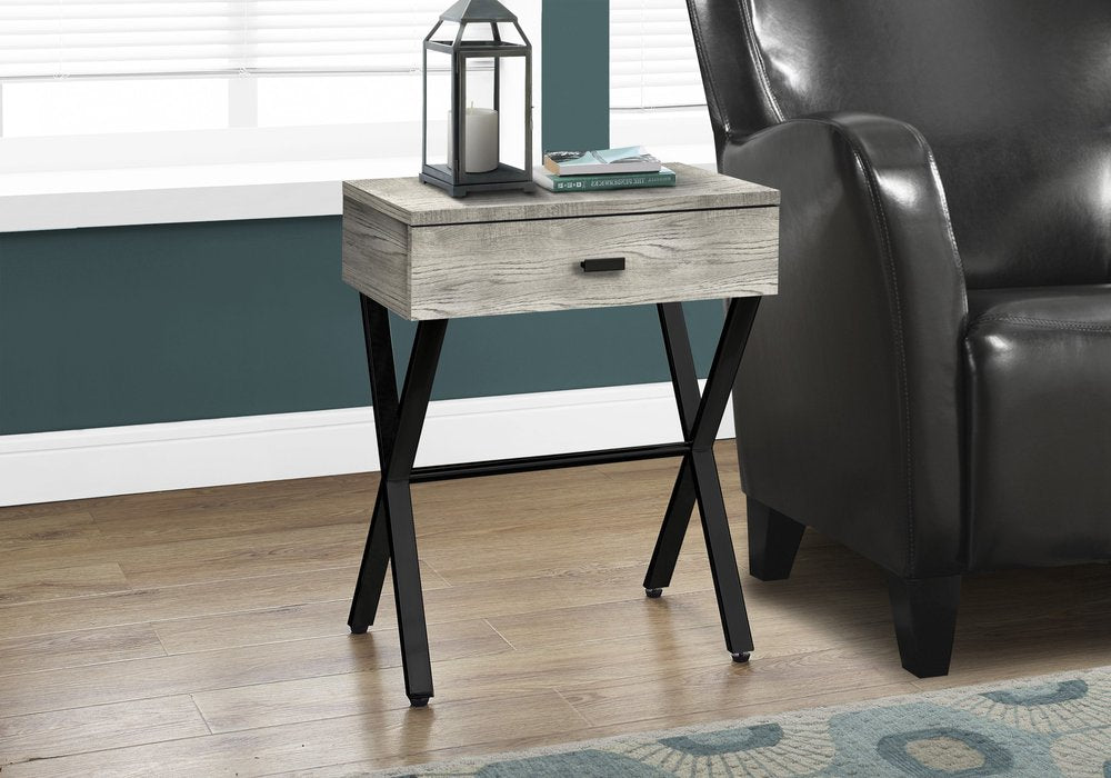 22" Black And Gray Wood And Metal End Table With Drawer