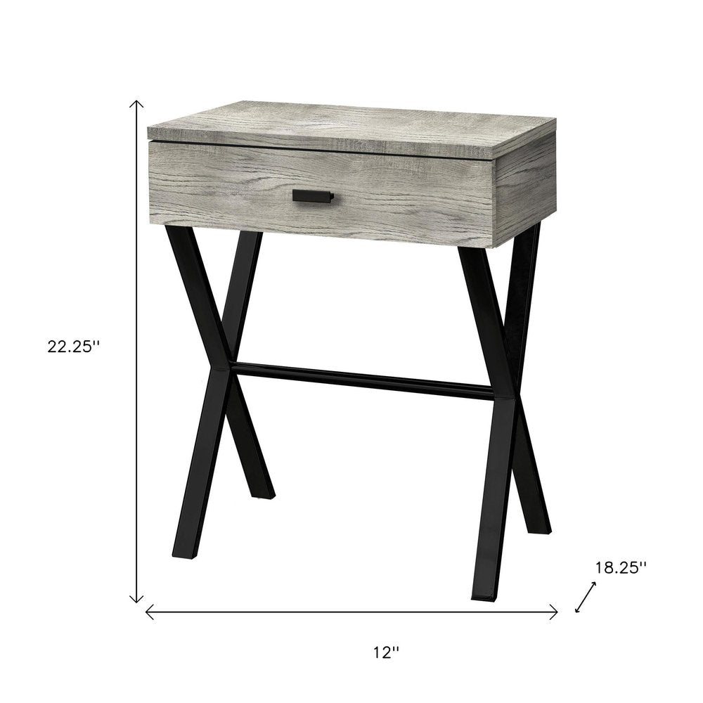 22" Black And Gray Wood And Metal End Table With Drawer