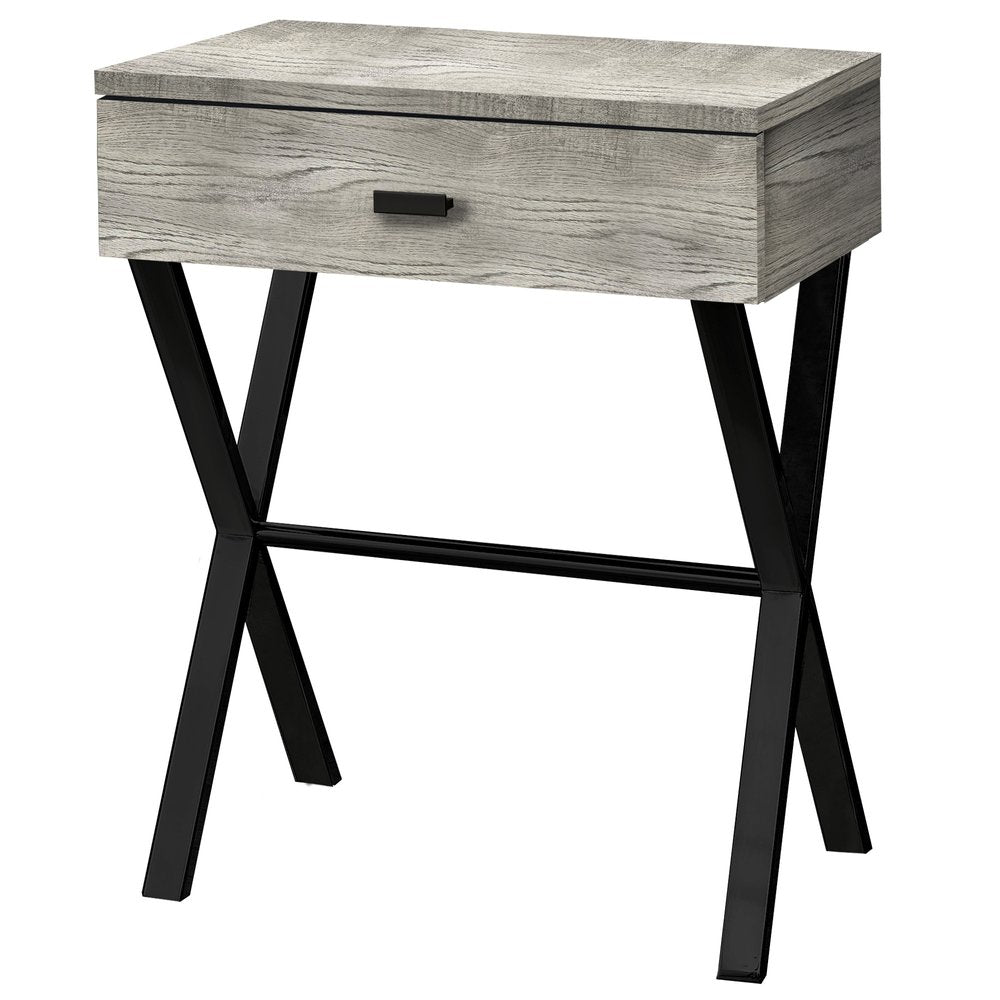 22" Black And Gray Wood And Metal End Table With Drawer