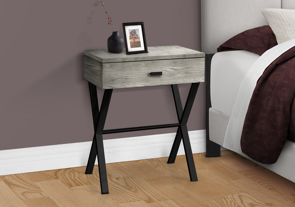 22" Black And Gray Wood And Metal End Table With Drawer