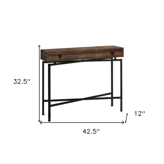 43" Brown And Black Cross Leg Console Table