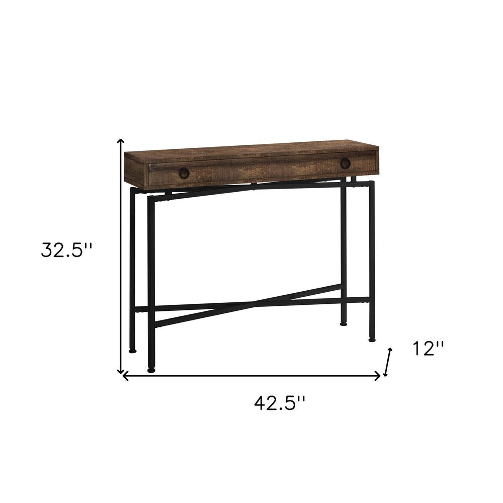 43" Brown And Black Cross Leg Console Table