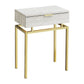 23" Gold And Beige Wood And Metal End Table With Drawer