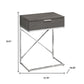 24" Silver And Gray Wood And Metal End Table With Drawer