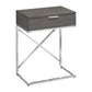 24" Silver And Gray Wood And Metal End Table With Drawer