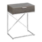24" Silver And Gray Wood And Metal End Table With Drawer