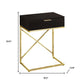 24" Gold And Black Wood And Metal End Table With Drawer