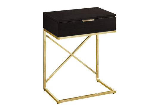 24" Gold And Black Wood And Metal End Table With Drawer