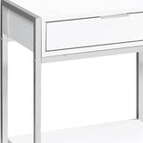 24" Silver And White Wood And Metal End Table With Drawer And Shelf