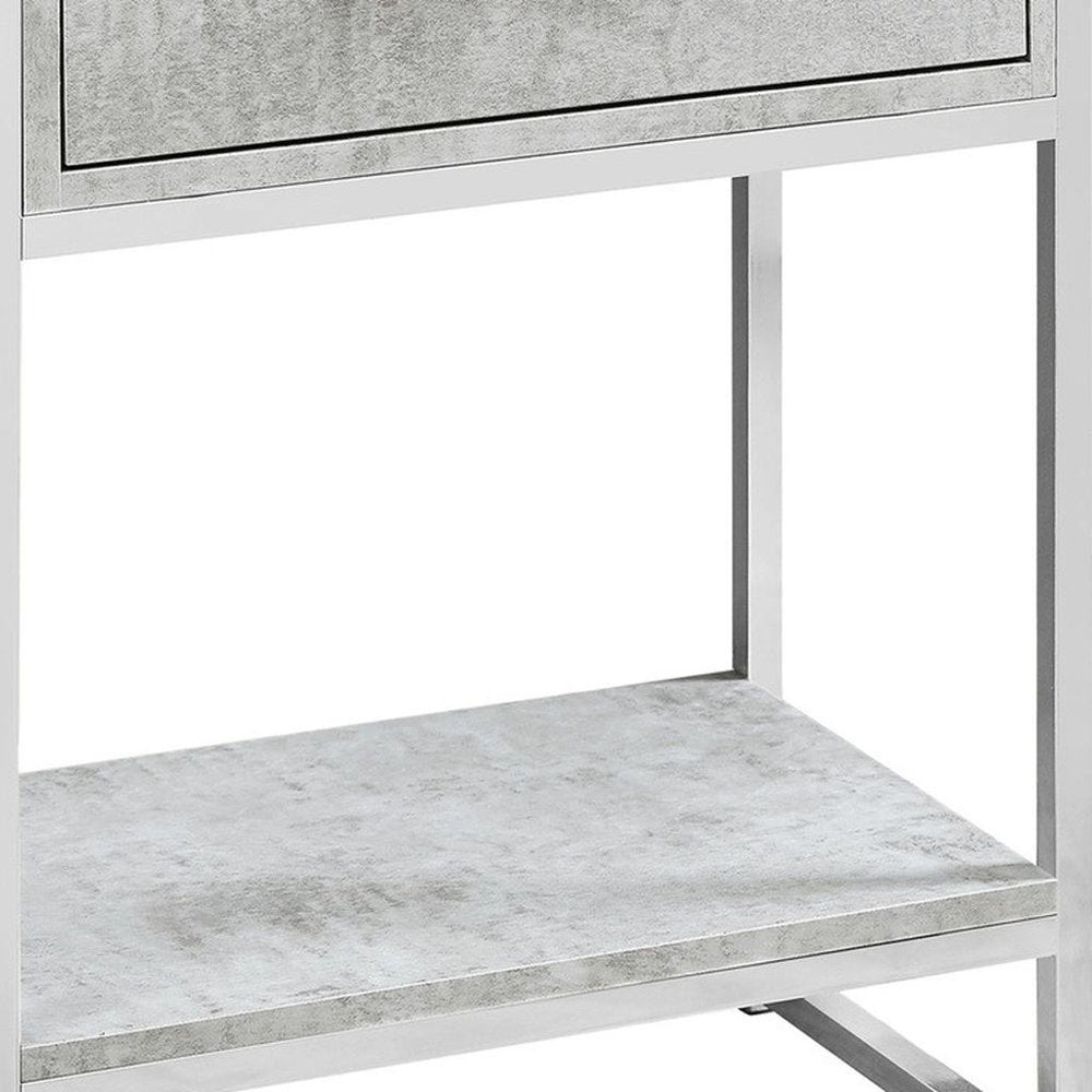 24" Silver And White Wood And Metal End Table With Drawer And Shelf