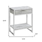 24" Silver And White Wood And Metal End Table With Drawer And Shelf
