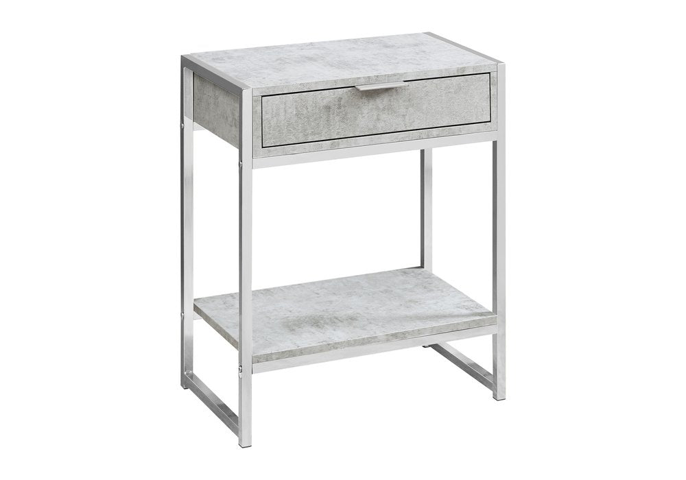 24" Silver And White Wood And Metal End Table With Drawer And Shelf