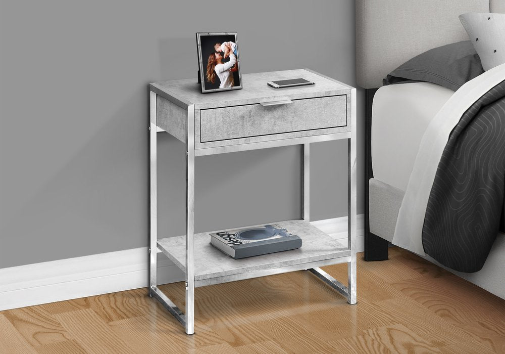 24" Silver And White Wood And Metal End Table With Drawer And Shelf
