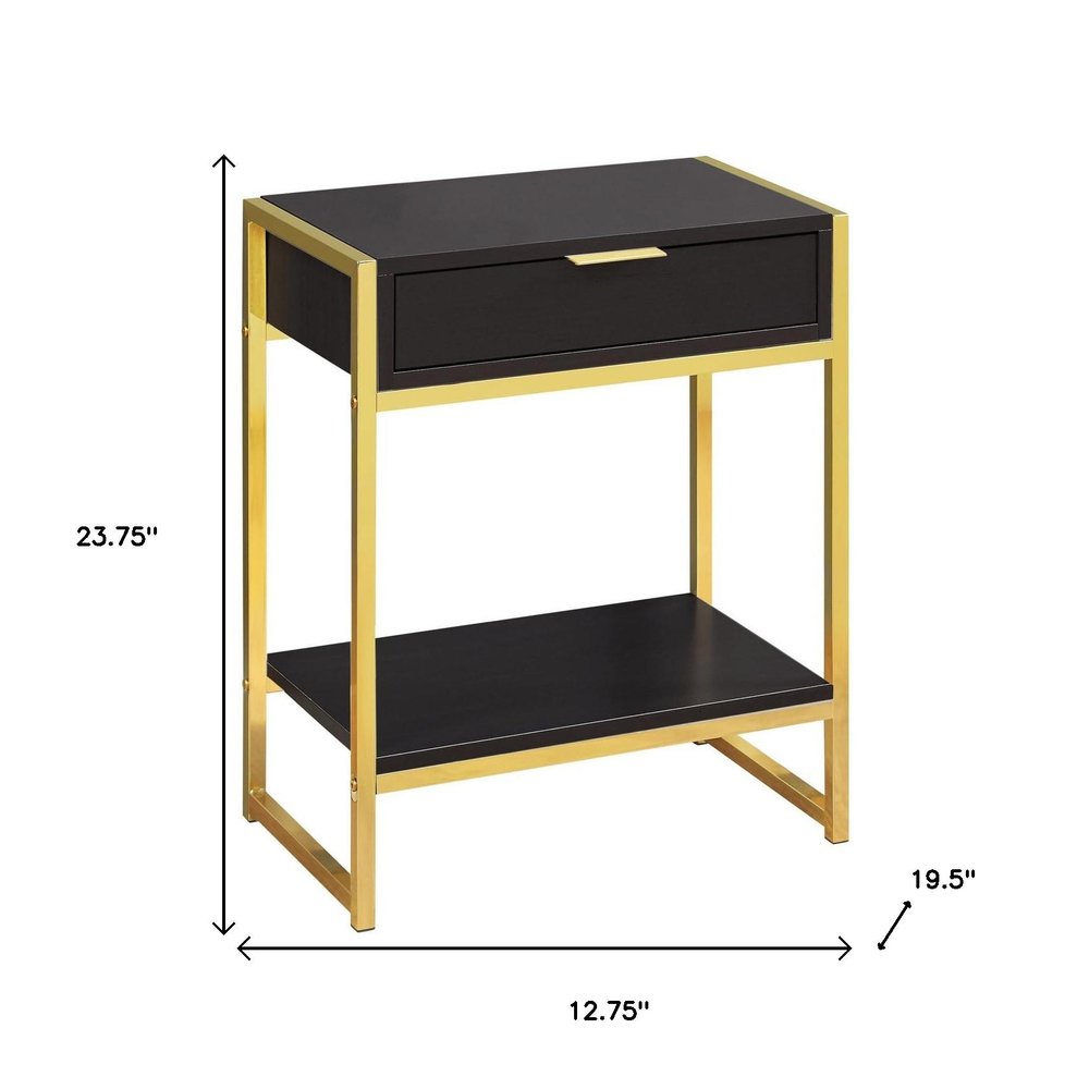 24" Silver And White Wood And Metal End Table With Drawer And Shelf