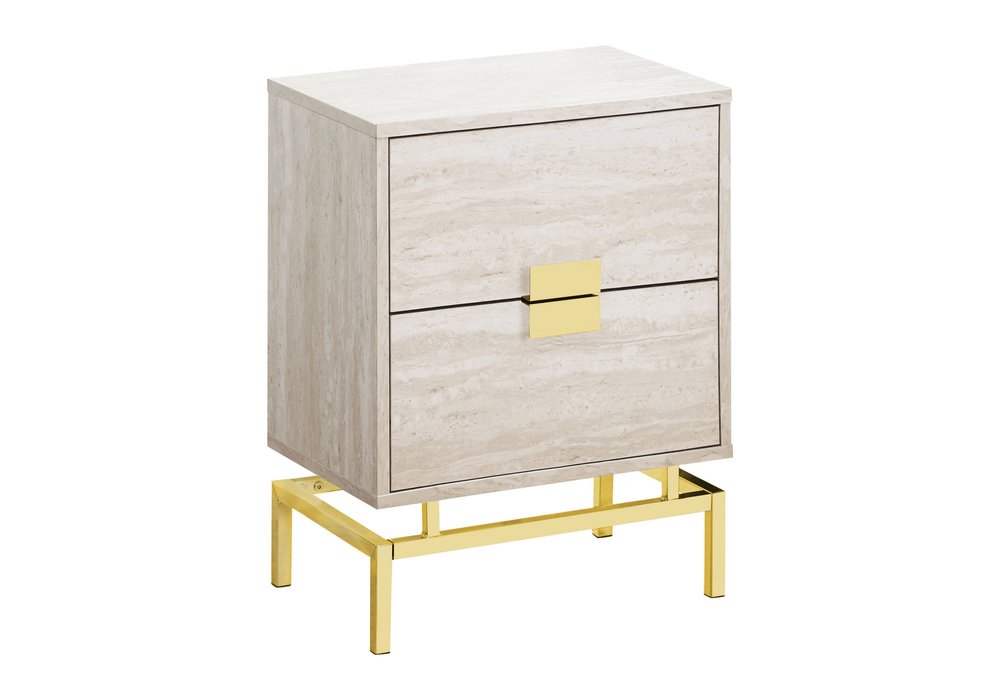 24" Gold And Beige End Table With Two Drawers