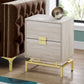 24" Gold And Beige End Table With Two Drawers