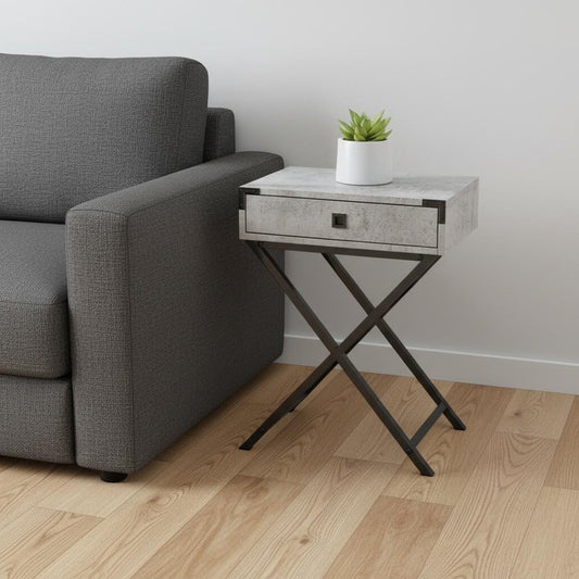 24" Black And Gray Wood And Metal End Table With Drawer